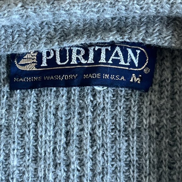Vintage Puritan Gray Knit Cardigan Sweater Made in USA Wool Blend Size M - Picture 6 of 7